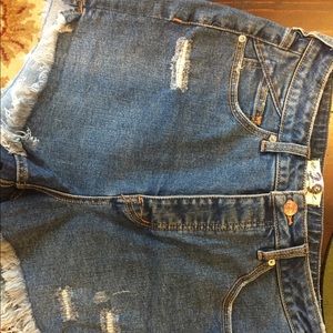 Free People Distressed Blue Denim Jean Shorts